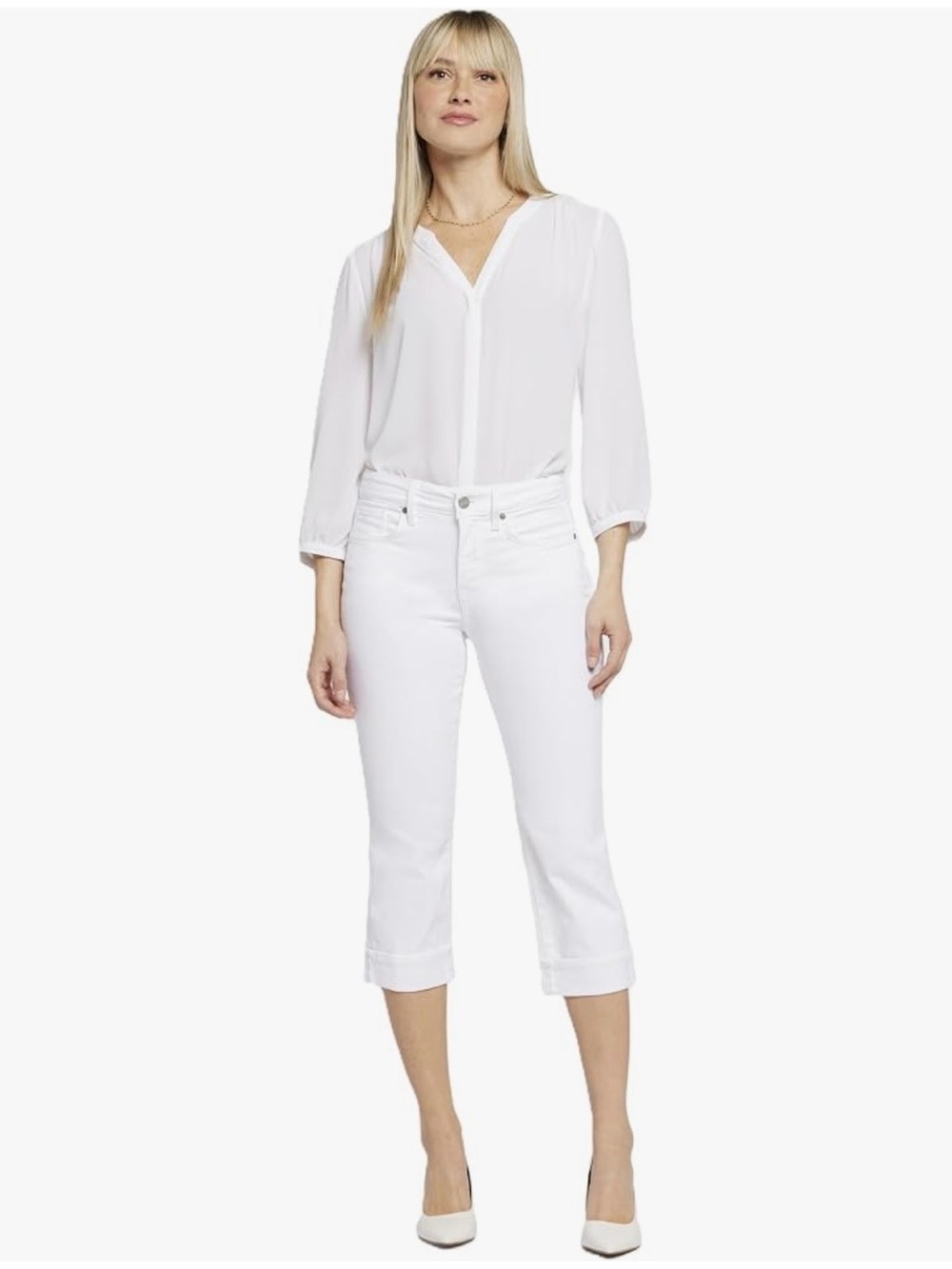 NYDJ Size 2 White Denim Cropped Capri Pants Cuff
